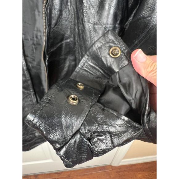 Vintage Leather & Soul Black Patchworked 90s Leather Zip-up Jacket Large Moto - Picture 6 of 10